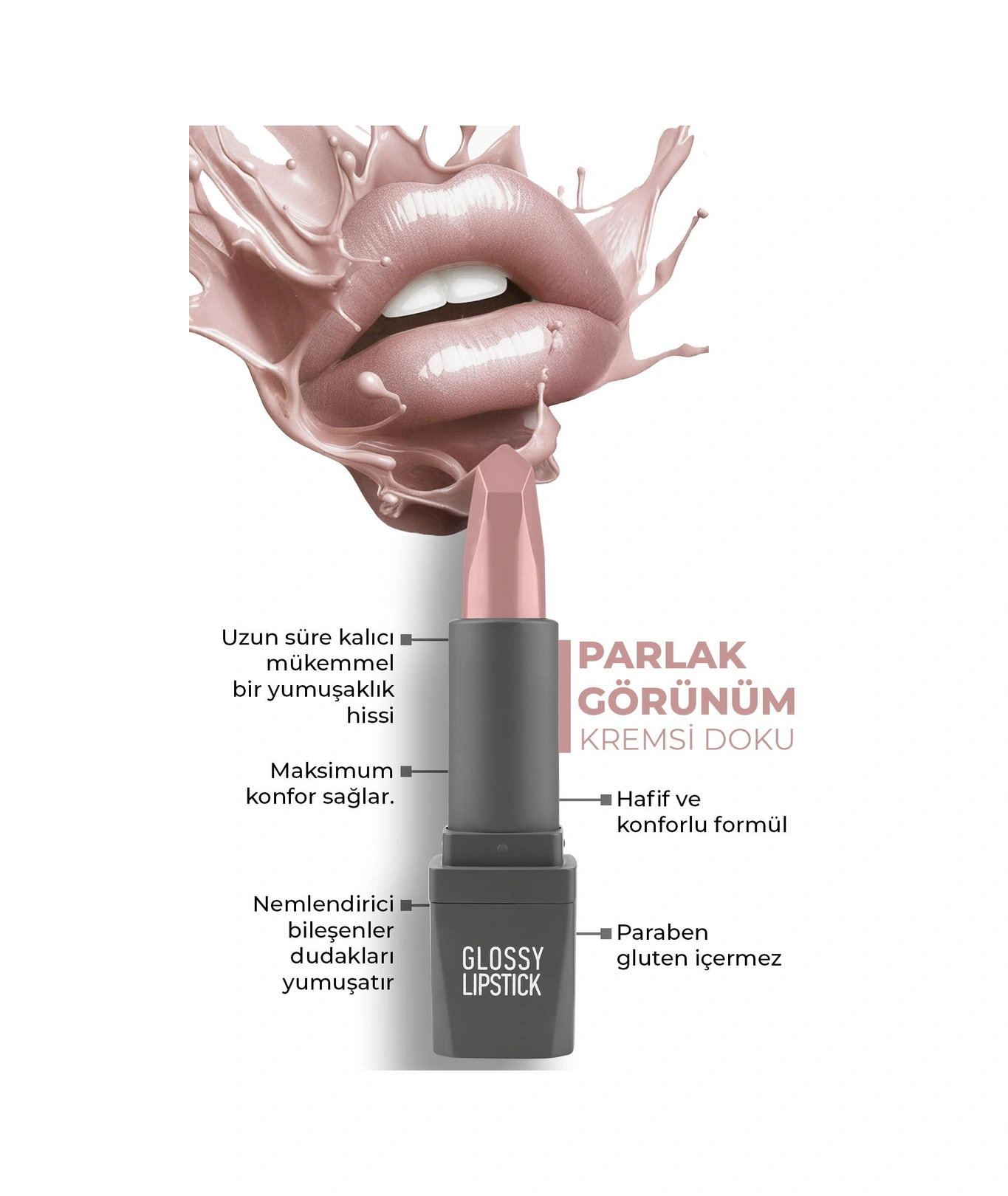 Alix Avien Uzun Süre Kalıcı Yoğun Renk Veren Nemlendirici Parlak Ruj Glossy Lipstick 301 Bright Pink