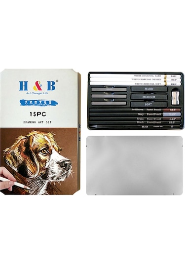 H&b 15 Parça Sanat Malzemeleri Çizim Kiti Beyaz Kömür Ve Pastel Kalem Seti Boyama Araçları Diğer
