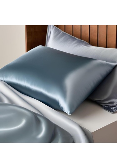 Antibakteriyel Terletmeyen İpek Saten Yastık Kılıfı 2'li 50x70 Mavi Mavi