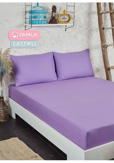 Çift Kişilik Ranforce Kumaş Lastikli Fitted Çarşaf Takımı Lila