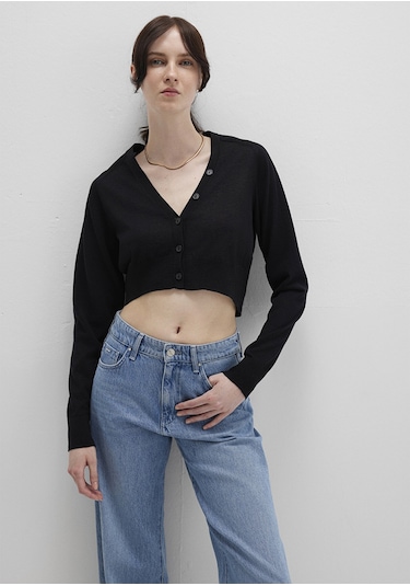 Mavi - Siyah Crop Hırka 1710690-900 Siyah