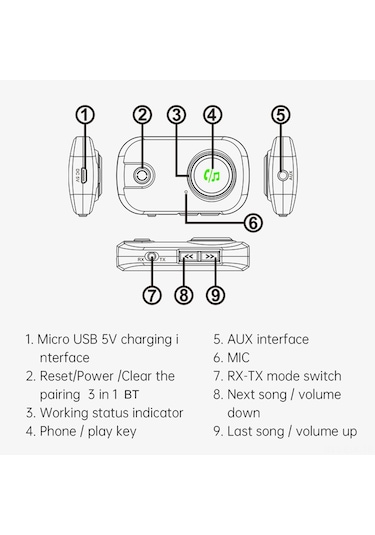 Xindoker "t3 Kablosuz Bluetooth 5.0 Verici & Alıcı - Mikrofonlu, Çift Bağlantı, 7 Saat Pil" Gri