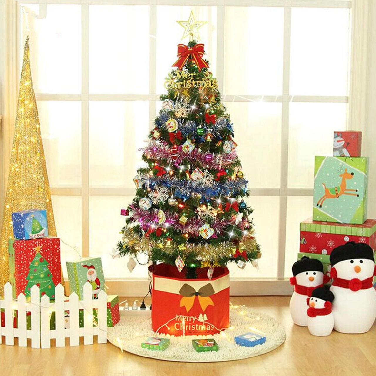 Kangvka Kumaş Noel Ağacı Taban Kutu, 30x36cm, Katlanabilir, Gülümseyici Desenli, Ev/restoran Dekorasyonu Diğer