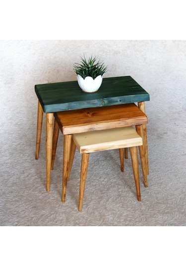 Doğal Ağaç Masif Kütük 3’Lü Zigon Sehpa (361421857)