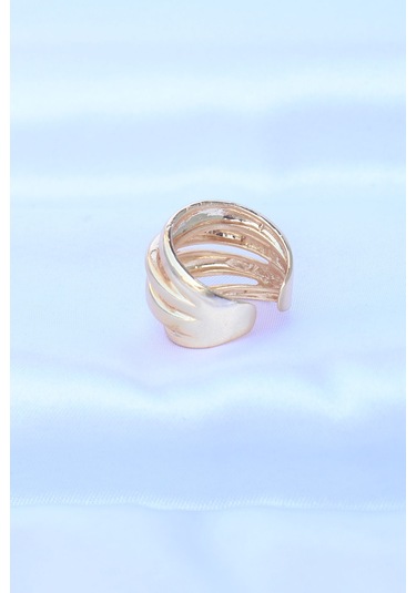 Pirinç Gold Renk Ayarlanabilir Tırtıklı Bombe Yüzük - Ebj240608w24847 Beyaz