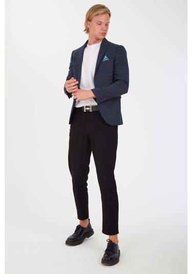 Sposo 5135 Dar Kalıp Kareli Antrasit Erkek Blazer Ceket Antrasit