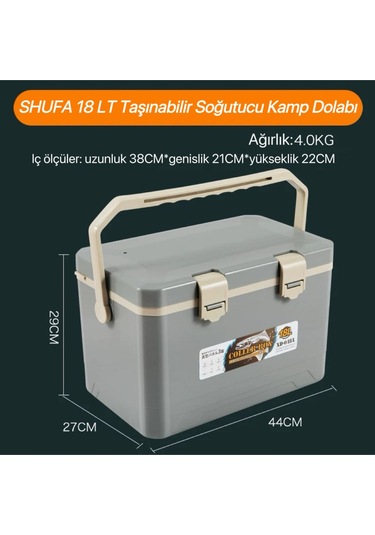 18 Lt Taşınabilir Soğutucu Kamp Dolabı Gri