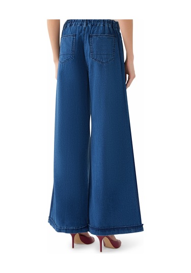 Outland Denim Sürdürülebilir Geniş Paça Uzun Pantolon Koyu Mavi
