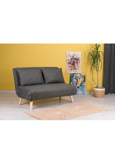 Folde 120 İkili Yataklı Katlanır Koltuk Keten Koyu Gri Koyu Gri