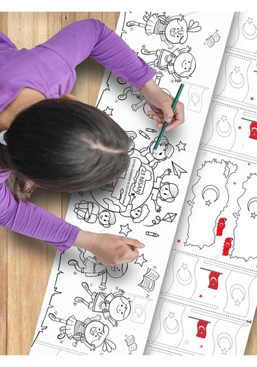 23 Nisan Ulusal Egemenlik Ve Çocuk Bayramı Temalı 3,75 Metre Rulo Boyama Kağıdı Karışık