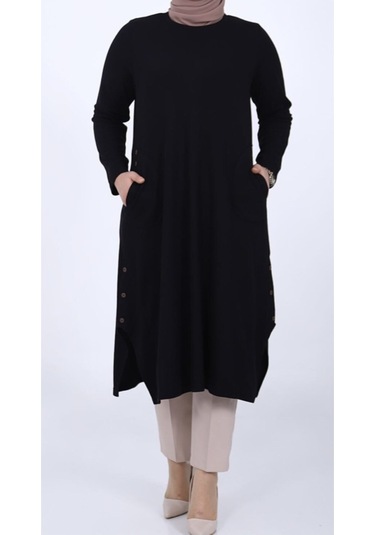 Ece Fitilli Büyük Beden Zümrüt Tunik-654565 Siyah
