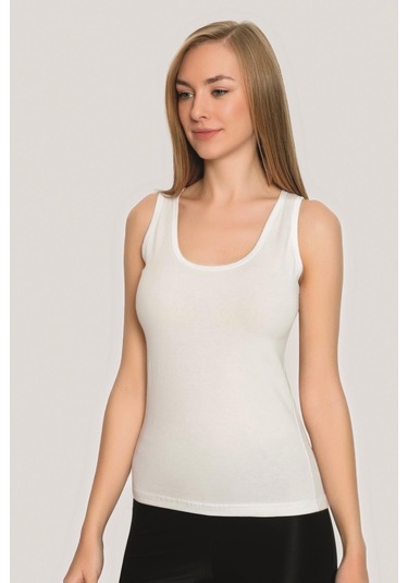 Kadın Beyaz Pamuklu Likralı Kalın Askılı Atlet 3'lü Paket Esnek Ve Yumuşak Kumaş beyaz