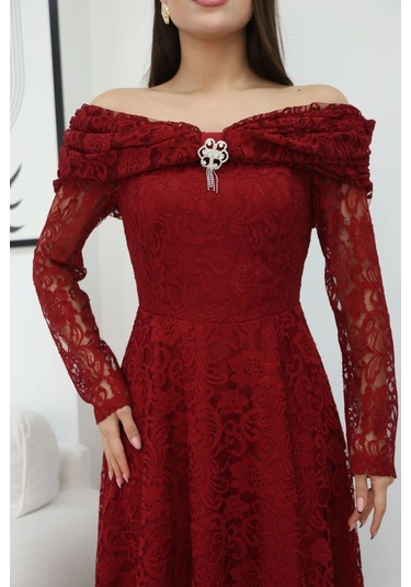 Aşkın Büyüsü Dantel Abiye Elbise 6055-bordo Bordo