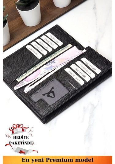 Telefon Bölmeli Unisex Siyah Cüzdan Mıknatıslı Ve El Bantlı Büyük Paraportföy El Çantası Siyah