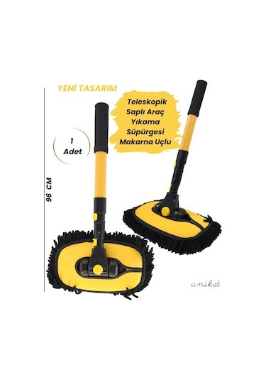 Yeni Tasarım Teleskopik Saplı Araç Yıkama Süpürgesi Makarna Uçlu Uzatılabilir Yaylı Mikrofiber Fırça - 1 Adet