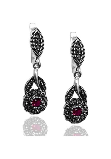 Midyat Nurtaş Gümüş Pembe Zirkon Taşlı Çiçek Model Markazit Gümüş Takı Seti 201022243