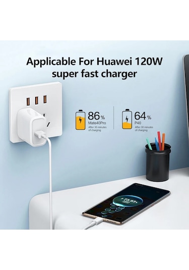 Usb Tip C Kablo 120 W 10a Hızlı Şarj Kablosu Cep Telefonu Usb Huawei P30 Xiaomi Whıte 2m