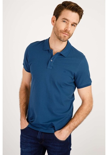 Erkek Marin Modernfit / Dar Kalıp Polo Yaka Tişört-3974 Marin