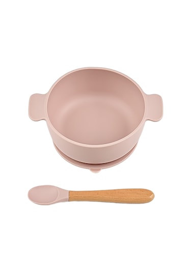 Çocuk Sofra Takımı - Renkli Vantuzlu Kase Ve Tahta Kaşık, Düşmeye Ve Haşlanmaya Karşı Dayanıklı