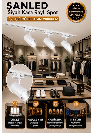 Led Beyaz Kasa Beyaz Işık 35w Raylı Spot / 8 Adet 3 Metre Ray Gün Işığı