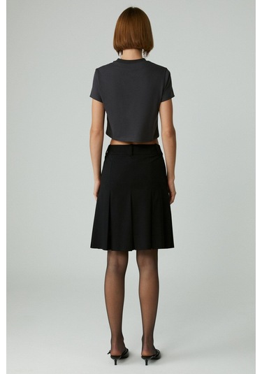 GRIMELANGE Lavıva Kadın Kısa Fermuar Detaylı Siyah Etek Siyah