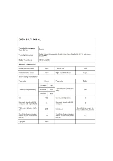 Bosch KDN76AWE0N 542 LT No-Frost Çift Kapılı Buzdolabı