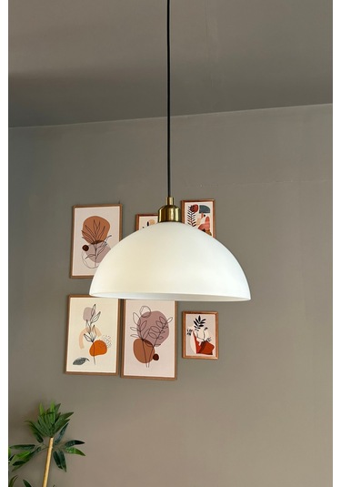 Perry Beyaz Cam Tekli Avize Yarım Lale Başlık Retro Sarkıt Lamba Restoran Salon Aydınlatma Beyaz