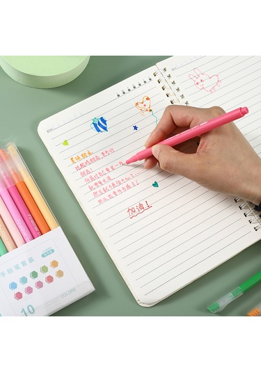 Youmex 10 Renkli Morandi Tonlu Kalem Seti - 0.4mm Fiber Uçlu, Macaron Desenli Defter Kalemleri