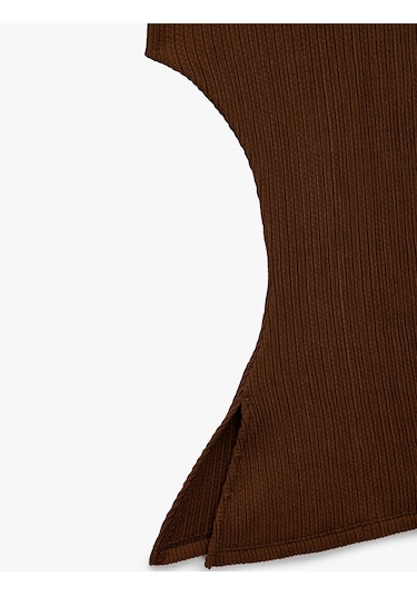 Koton Drape Detaylı Kayık Yuvarlak Yaka Kolsuz Desenli Bluz Kahverengi 6sak70018ek Kahve