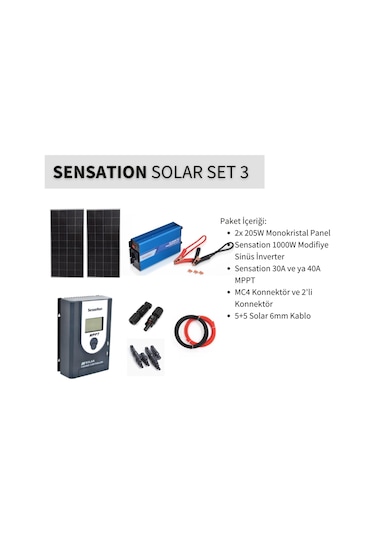 Sensation Solar Set Paket 3 Karavan,bağ Evi Monokristal Güneş Paneli-mppt-inverter Modifiye Sinüs