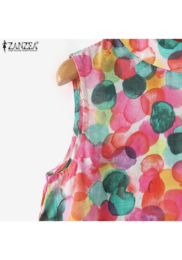 Zanzea Kadın Günlük O-boyun Baskılı Kolsuz Atlet Sarı