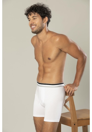 Erdem Beyaz Pamuk Elastan Uzun Boxer 1415 Beyaz