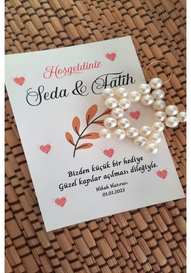 100 Adet Kişiye Özel Kuşe Kartlı İnci Yıldız Anahtarlık - Jelatin