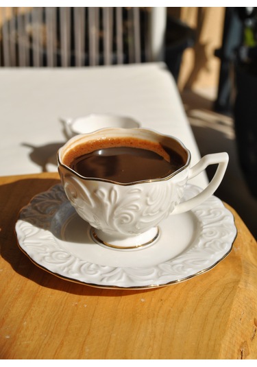 2'li Pera Yaldızlı Kabartma Desenli Türk Kahve Fincan Takımı 4 Pa