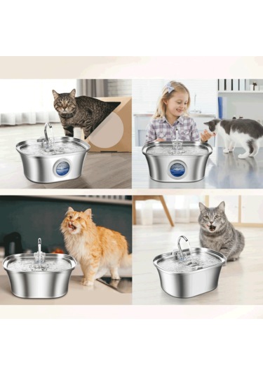 Ecronicword Paslanmaz Çelik Evcil Hayvan İçme Çeşmesi Kedi Köpek 3.2l W10