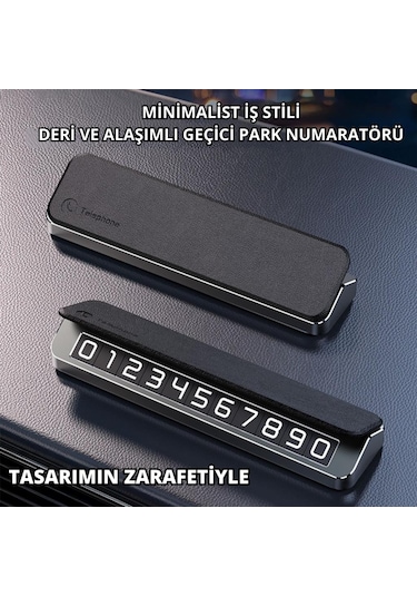 Coofbe Deri Kapaklı Gizlenebilir Alüminyum Araç Park Telefon Numaratörü Geçici Park Numaratör Plakalık 1 Adet