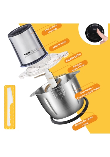 Tigrecook Instantchopper LB7005PRO 1000W 2.3 L Cam Ve Çelik Hazneli