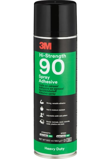 3m Sprey 90 Yüksek Dirençli Sprey Yapıştırıcı, Şeffaf - 500 Ml