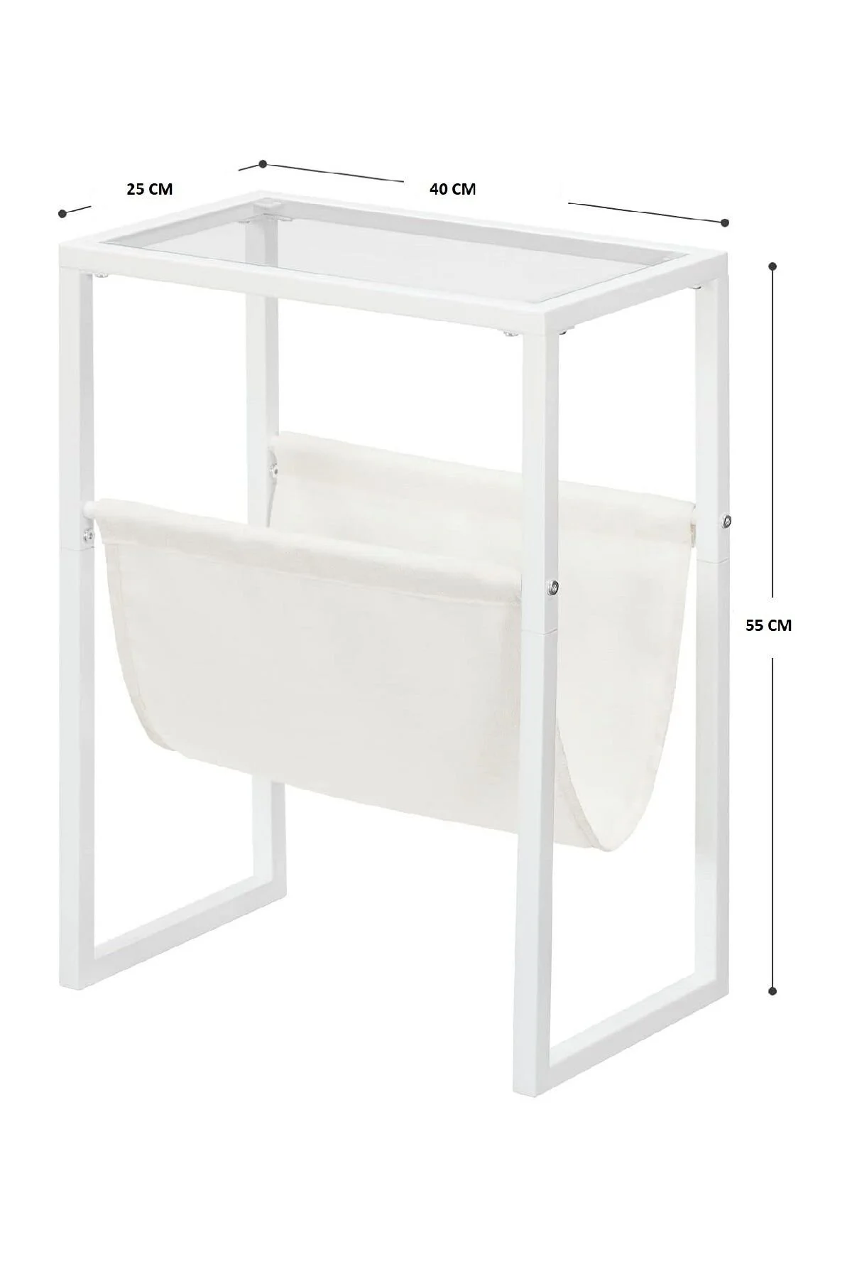 Temperli Cam Gazetelik Dergilik Yan Sehpa Koltuk Sehpası Beyaz-şeffaf