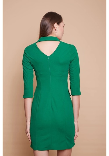 Yakalı Sırt Dekolteli Anvelop Likralı Kumaş Düğmeli Ceket Elbise -b.yeşil B.yeşili