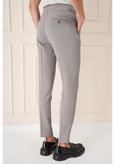 Yandan Tokalı Çift Pileli Esnek Pamuk Gri Pantolon P 1160 Gri