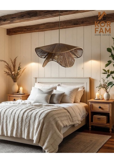 Breeze Modeli - Hasır El Yapımı Bohem Asimetrik Şekilli Rustik Avize - Kahverengi Kahverengi