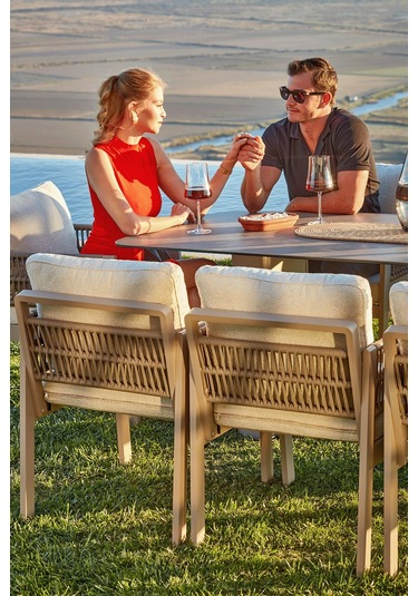 Toscana Seramik Tablalı Masa Takımı - Kum Rengi Kum Rengi