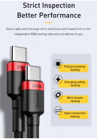 Baseus Cafule PD2.0 100W Hızlı Şarj Type-C Kablo 2 M Siyah