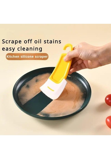 Yüksek Sıcaklık Temizleme Aracı Mutfak Kase Kazıyıcı Silikon Kazıyıcı Yapışmaz Tencere Yıkama Tavası 2 Adet Esnek Çevre Dostu Yağ Lekeleri İçin Benzersiz Sarı