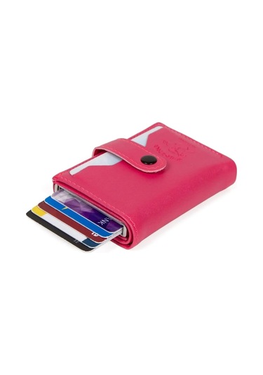 Tuldar Rfıd Koruyucu Alüminyum Otomatik Mekanizma Kağıt Para Bölmeli Kartlık Ve Cüzdan Tul528 Pembe