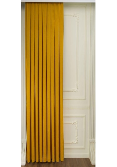 Koyu Sarı Ada Fon Perde Pilesiz Extraforlu Düz Dikim Büzgü Pile-koyu Sarı Koyu Sarı