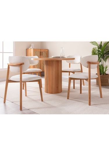 Boho İskandinav Natural Ahşap Masa Sandalye Takımı 90x90 Natural