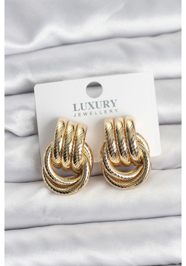 Gold Renk Halka Modelli Pirinç Kadın Küpe Çok Renkli