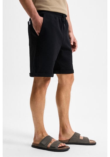 Grimelange YOURI Erkek Beli Lastikli Arka Tek Cepli Relaxed Fit Siyah Şort